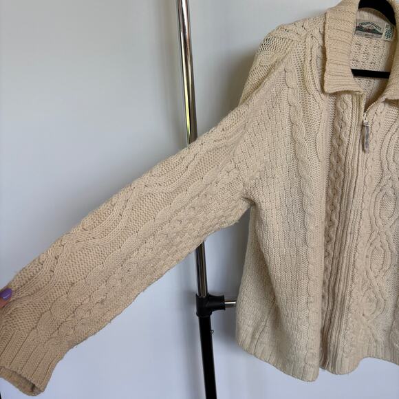 Aran Crafts Cream Cableknit Chunky Sweater Wool Ireland Full Zip Oversized XXL - Picture 4 of 9